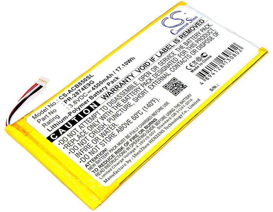 3.8V, 4500mAh, Li-Polymer Battery fits Acer, A6001, B1-850-k35x, 17.1Wh