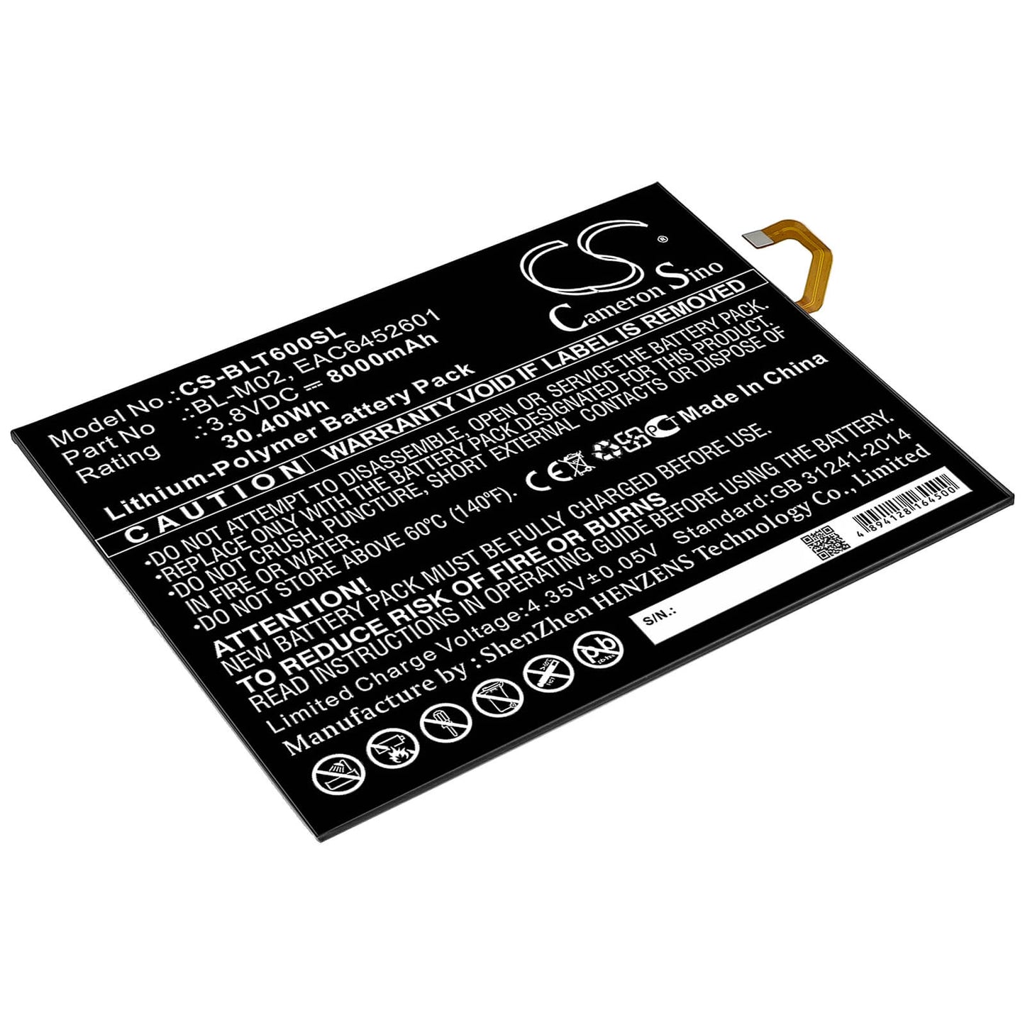 3.8V, 8000mAh, Li-Polymer Battery fits Lg, G Pad 5 10.1, G Pad 5 10.1 Fhd, 30.4Wh