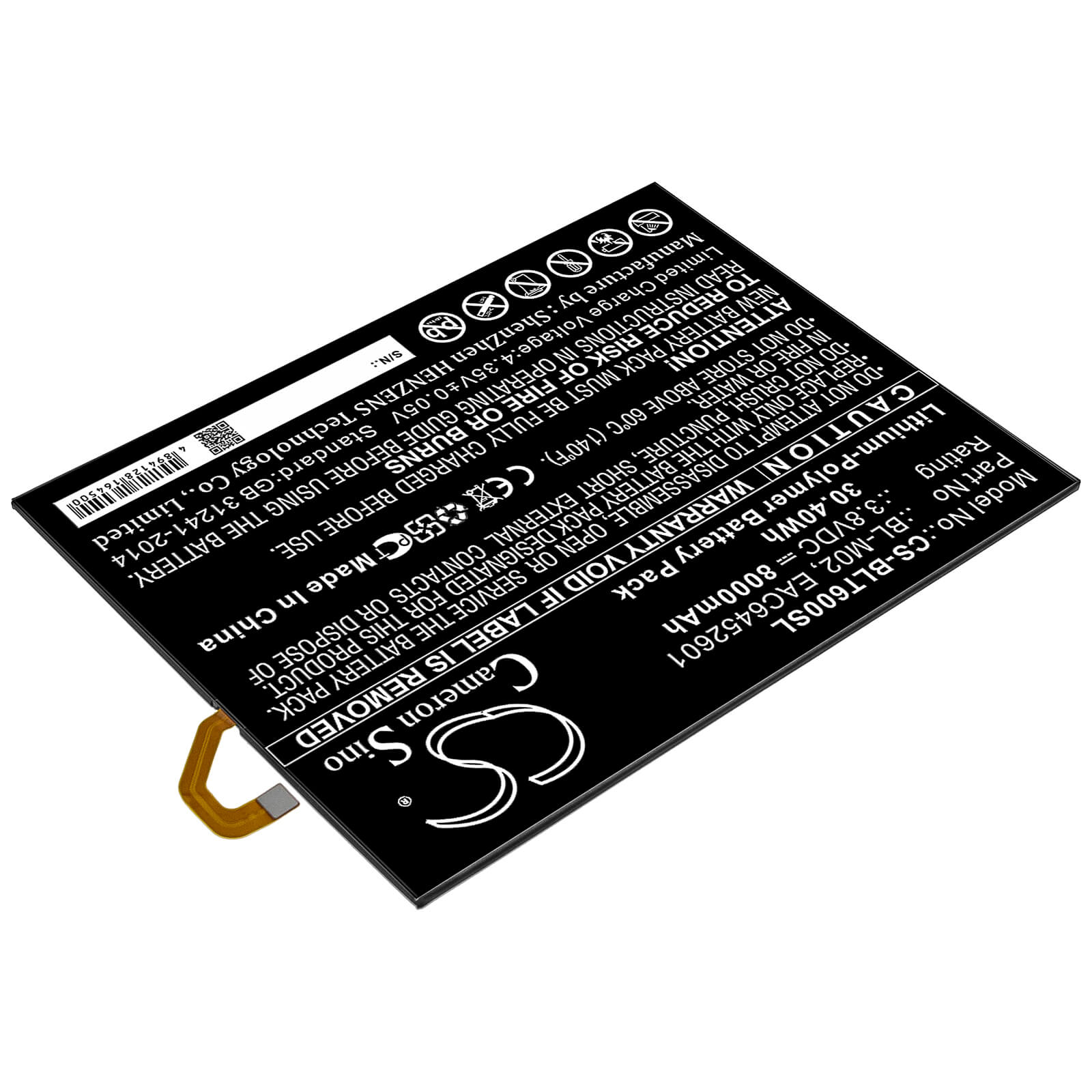3.8V, 8000mAh, Li-Polymer Battery fits Lg, G Pad 5 10.1, G Pad 5 10.1 Fhd, 30.4Wh