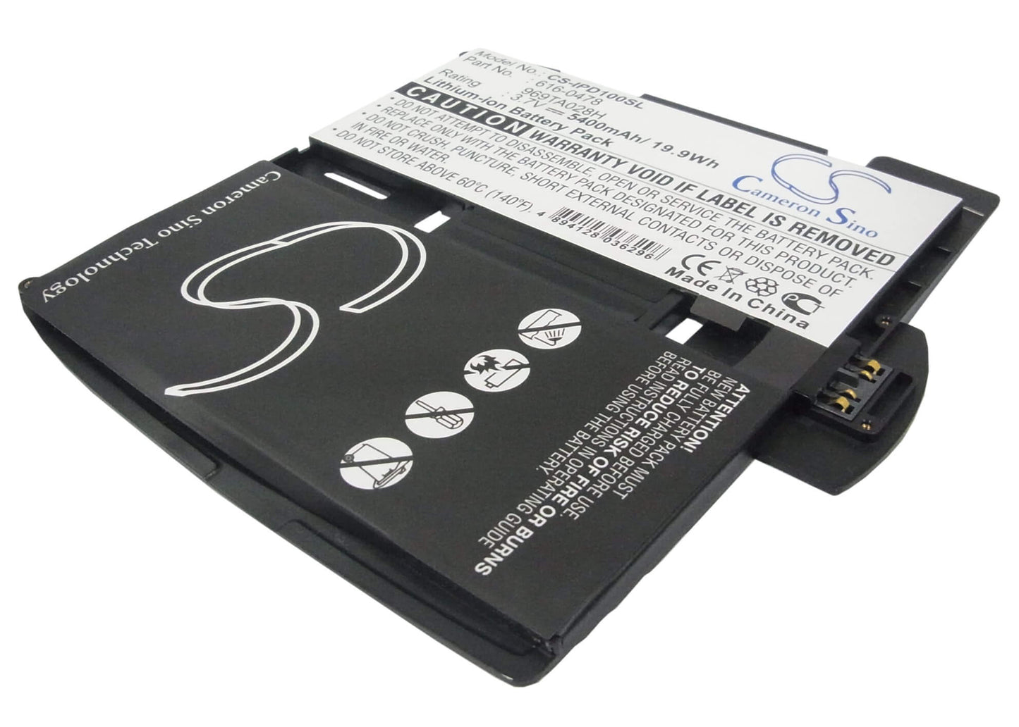 3.7V, 5400mAh, Li-Polymer Battery fits Apple, Ipad, Ipad 1st, 19.98Wh