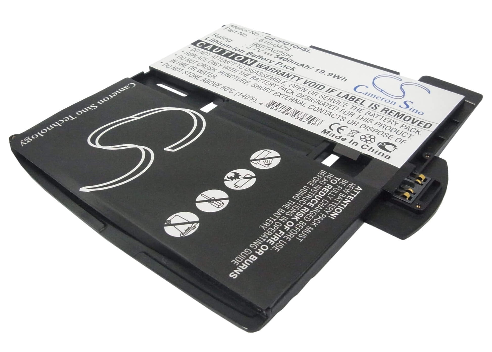 3.7V, 5400mAh, Li-Polymer Battery fits Apple, Ipad, Ipad 1st, 19.98Wh