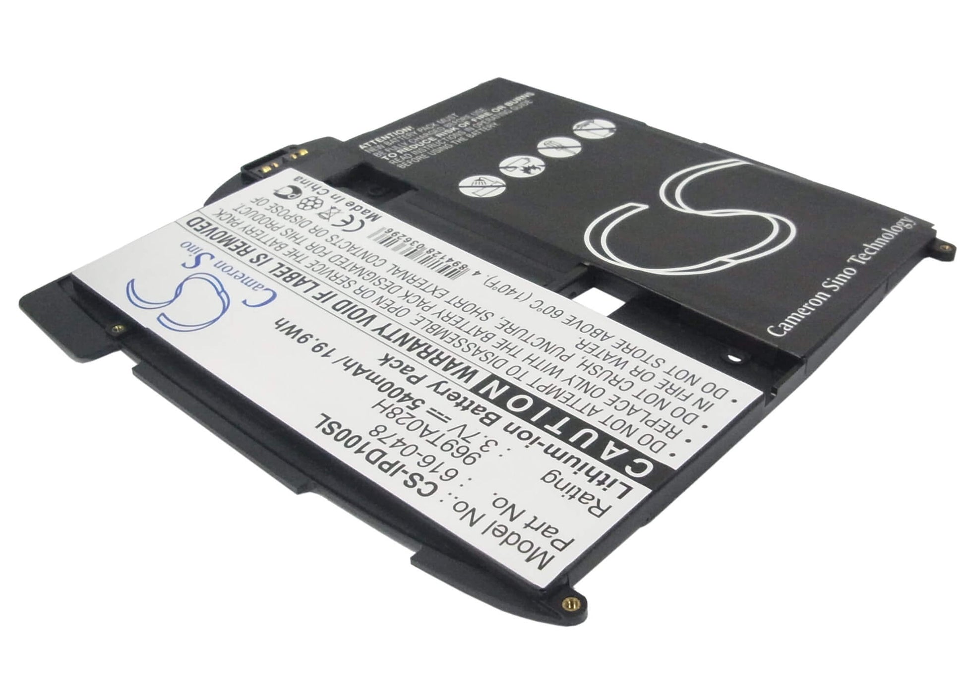 3.7V, 5400mAh, Li-Polymer Battery fits Apple, Ipad, Ipad 1st, 19.98Wh