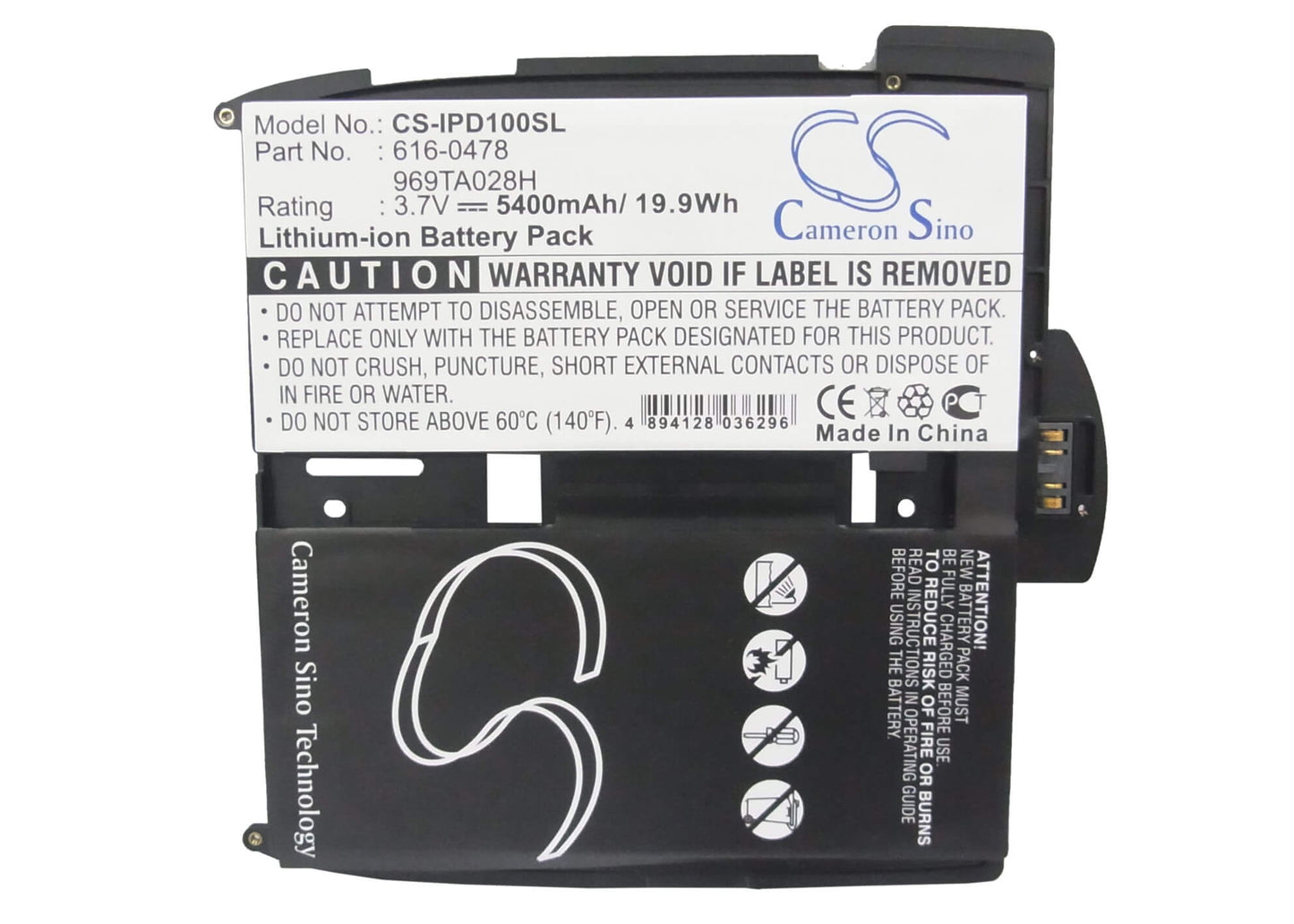 3.7V, 5400mAh, Li-Polymer Battery fits Apple, Ipad, Ipad 1st, 19.98Wh
