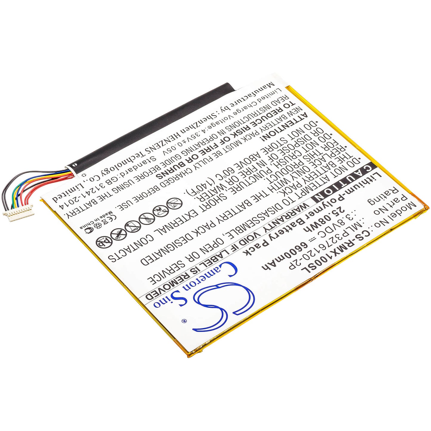 3.8V, 6600mAh, Li-Polymer Battery fits Verizon, Ellipsis 10, Ellipsis 10 16gb, 25.08Wh