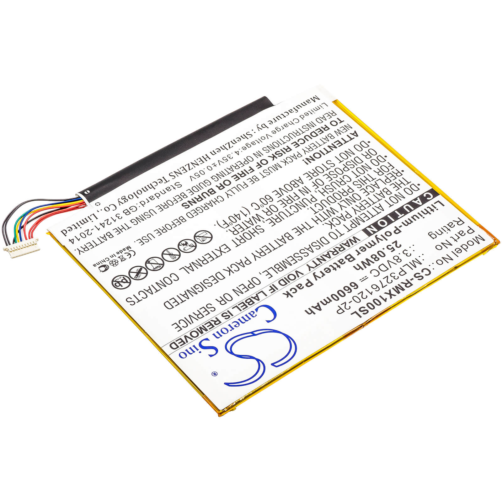 3.8V, 6600mAh, Li-Polymer Battery fits Verizon, Ellipsis 10, Ellipsis 10 16gb, 25.08Wh