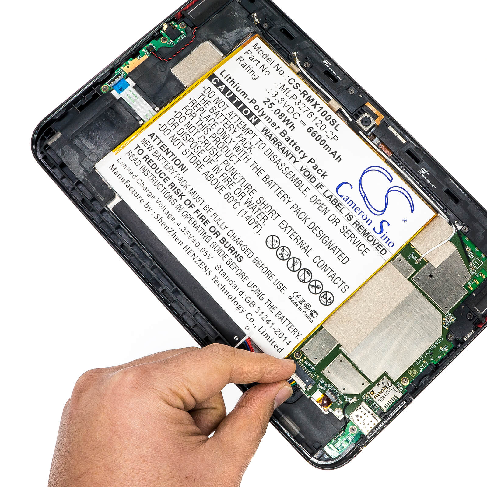 3.8V, 6600mAh, Li-Polymer Battery fits Verizon, Ellipsis 10, Ellipsis 10 16gb, 25.08Wh