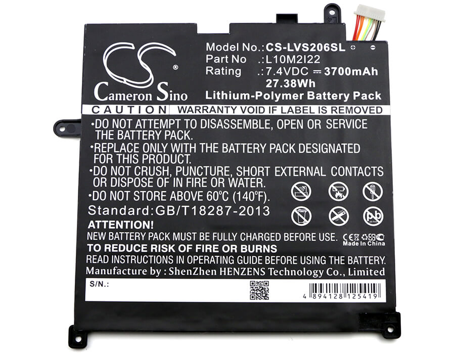 7.4V, 3700mAh, Li-Polymer Battery fits Lenovo, Ideapad P1, Ideapad S200, 27.38Wh