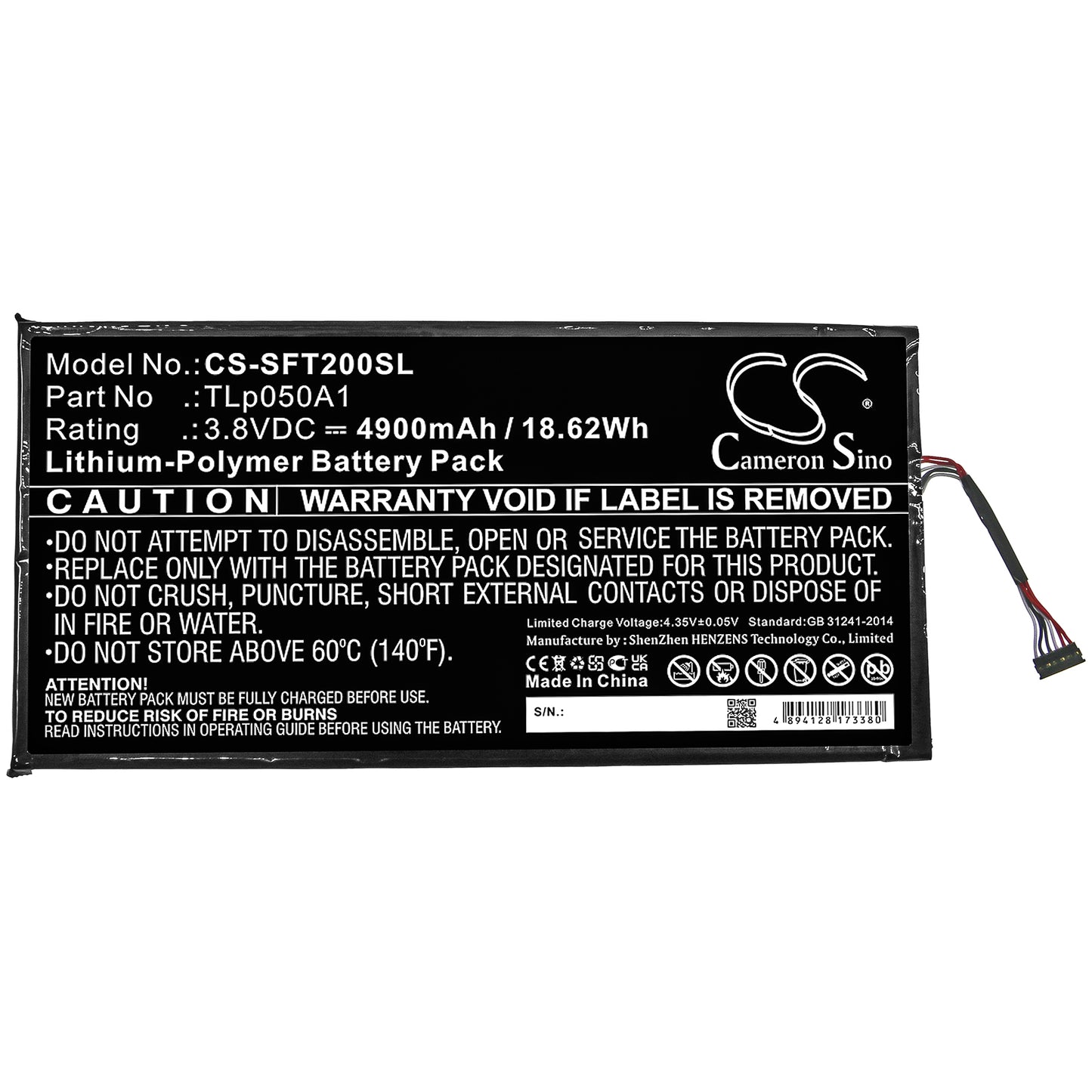 3.8V, 4900mAh, Li-Polymer Battery fits Idemia, Morphotablet 2, 18.62Wh