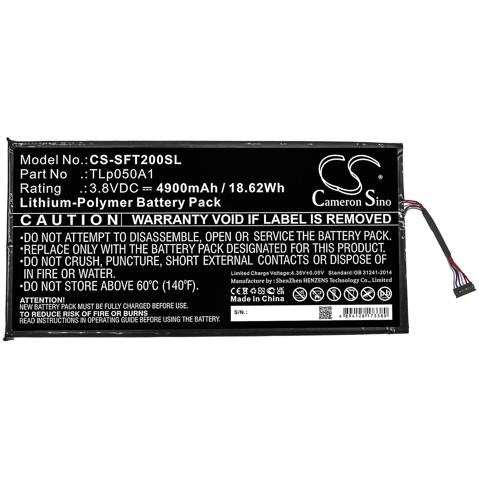 3.8V, 4900mAh, Li-Polymer Battery fits Idemia, Morphotablet 2, 18.62Wh