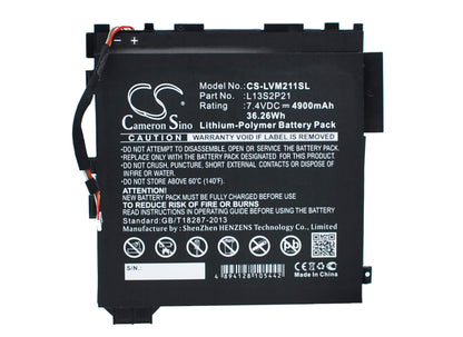 7.4V, 4900mAh, Li-Polymer Battery fits Lenovo, Ideatab Miix 2 11, Miix 211-tab, 36.26Wh