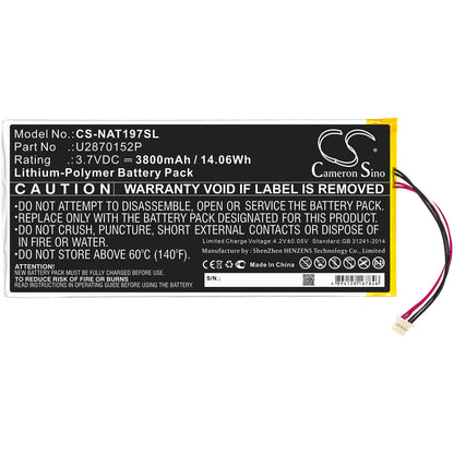3.7V, 3800mAh, Li-Polymer Battery fits Onn, Ona19tb003, Ona19tb007, 14.06Wh