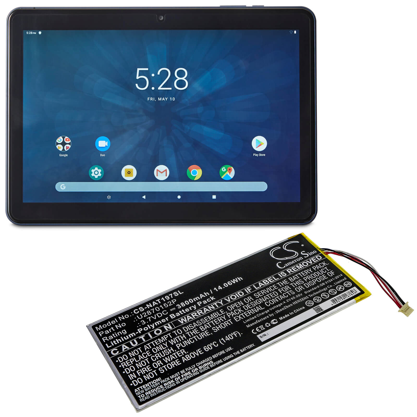 3.7V, 3800mAh, Li-Polymer Battery fits Onn, Ona19tb003, Ona19tb007, 14.06Wh