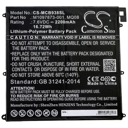 7.6V, 2200mAh, Li-Polymer Battery fits Microsoft, Surface Book 1938, 16.72Wh