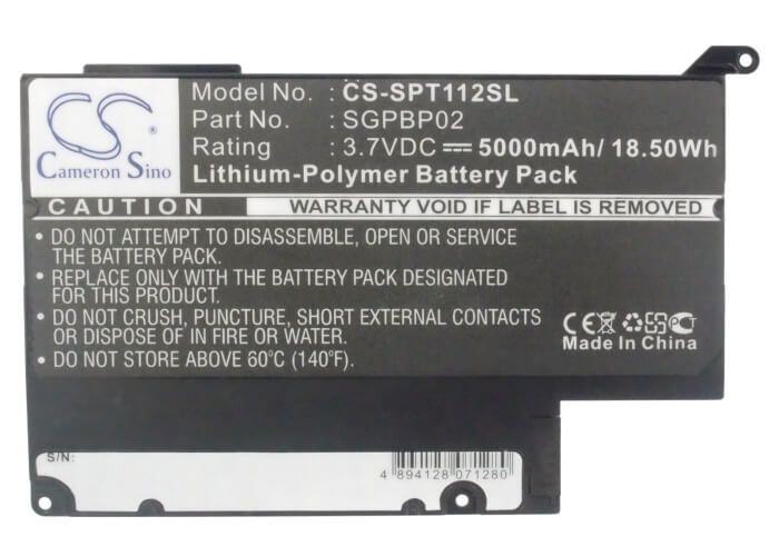 3.7V, 5000mAh, Li-Polymer Battery fits Sony, Sgpt111cn, Sgpt112cn, 18.5Wh