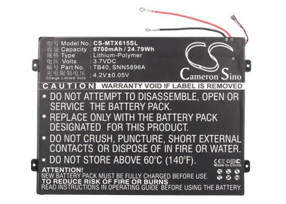 3.7V, 6700mAh, Li-Polymer Battery fits Motorola, Mz615, Mz616, 24.79Wh