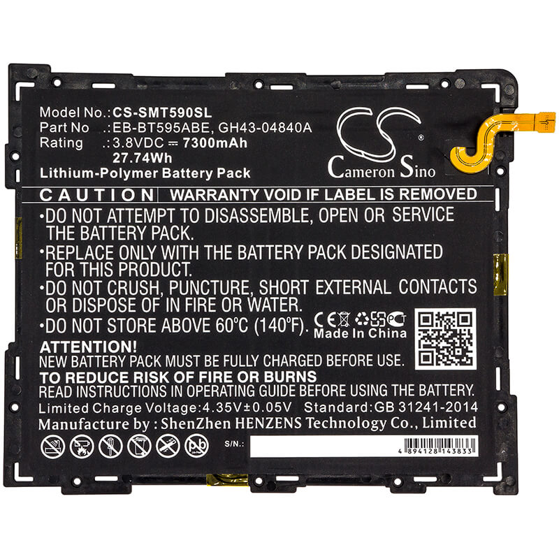 3.8V, 7300mAh, Li-Polymer Battery fits Samsung, Galaxy Tab A 10.5 2018, Galaxy Tab A 10.5 2018 Td-lte, 27.74Wh