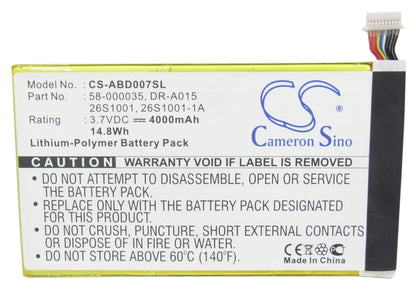 3.7V, 4000mAh, Li-Polymer Battery fits Amazon, Kc2, Kc2-d, 14.8Wh