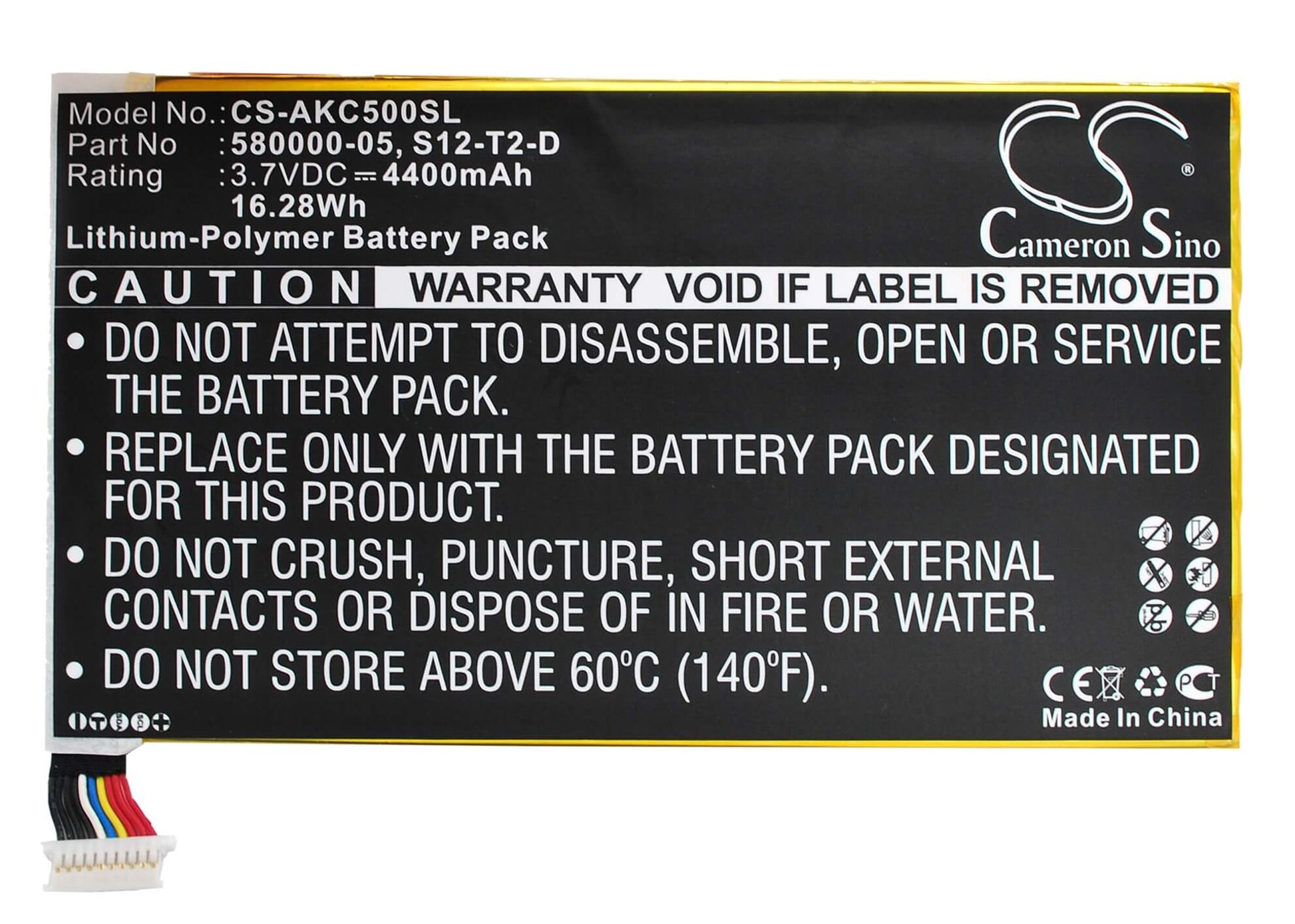3.7V, 4400mAh, Li-Polymer Battery fits Amazon, Kc5, Kindle Fire Hd 2013, 16.28Wh