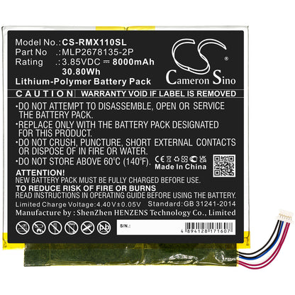 3.85V, 8000mAh, Li-Polymer Battery fits Verizon, Ellipsis 10 Hd, Ellipsis 10 Inch 32gb Hd 4g, 30.8Wh