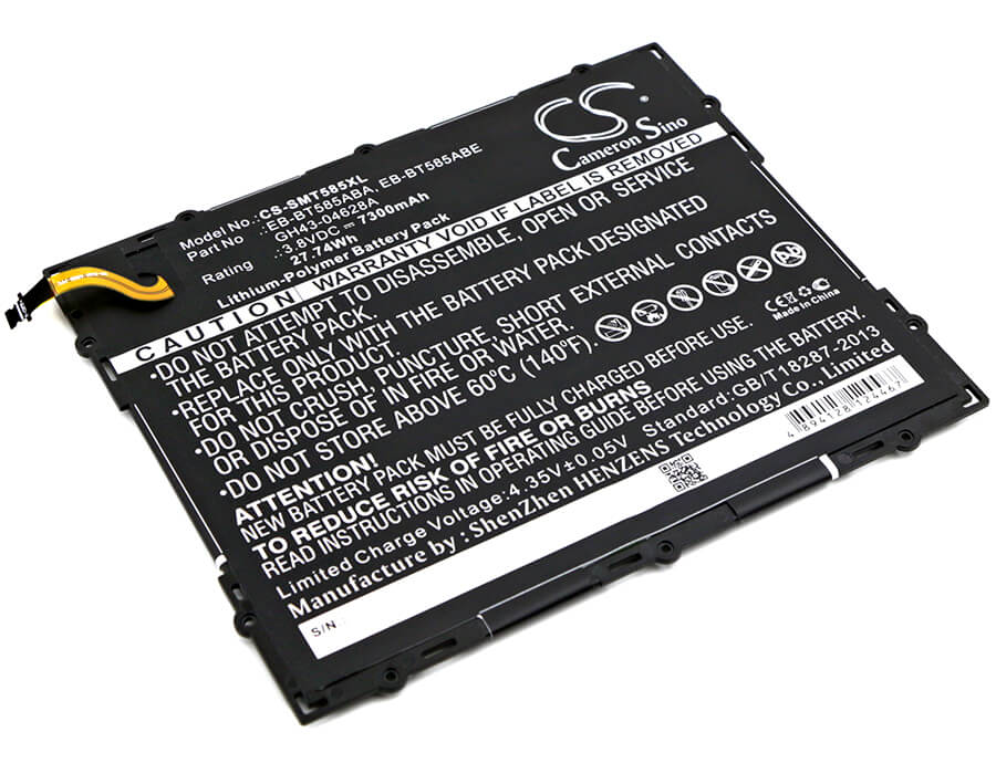 3.8V, 7300mAh, Li-Polymer Battery fits Samsung, Galaxy Tab A 10.1 2016 Td-lte, Galaxy Tab A 10.1 2016 Wifi, 27.74Wh