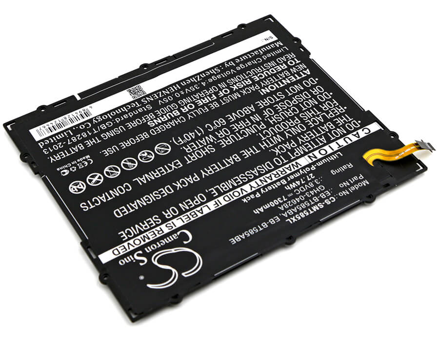 3.8V, 7300mAh, Li-Polymer Battery fits Samsung, Galaxy Tab A 10.1 2016 Td-lte, Galaxy Tab A 10.1 2016 Wifi, 27.74Wh