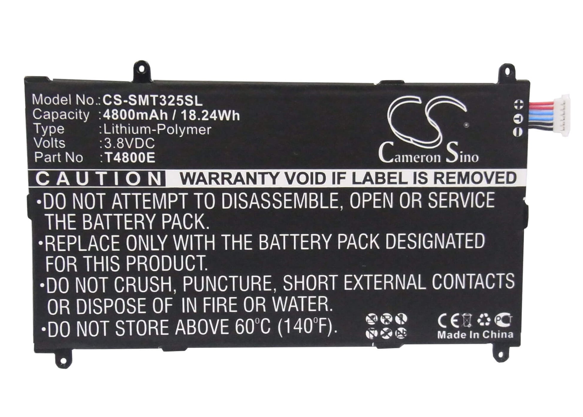 3.8V, 4800mAh, Li-Polymer Battery fits Samsung, Galaxy Tabpro 8.4, Galaxy Tabpro 8.4 Lte-a, 18.24Wh