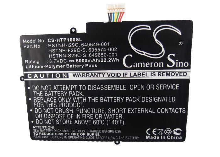 3.7V, 6000mAH, Li-Polymer Battery fits Hp, Touchpad 10, 22.2Wh