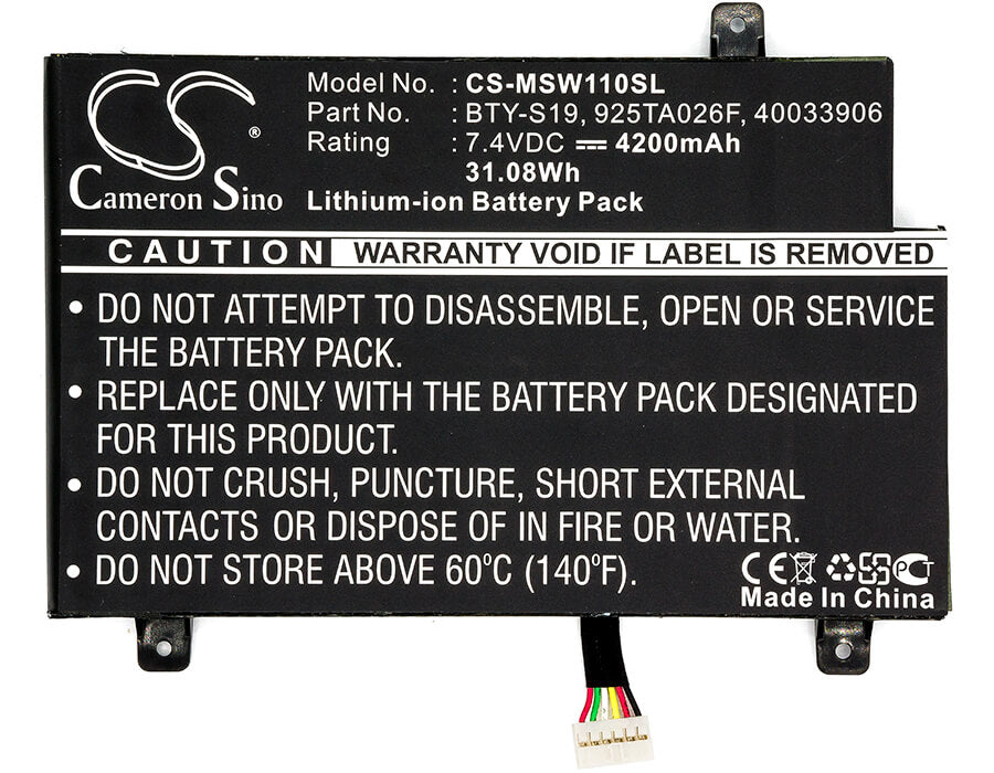 7.4V, 4200mAh, Li-Polymer Battery fits Msi, Windpad 110, Windpad 110w, 31.08Wh