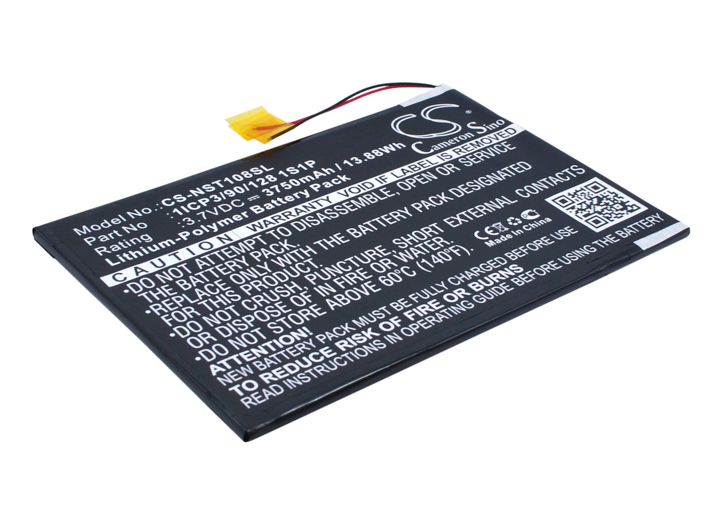 3.7V, 3750mAh, Li-Polymer Battery fits Nuvision, Nuvision 10.1", Tm1088c, 13.875Wh