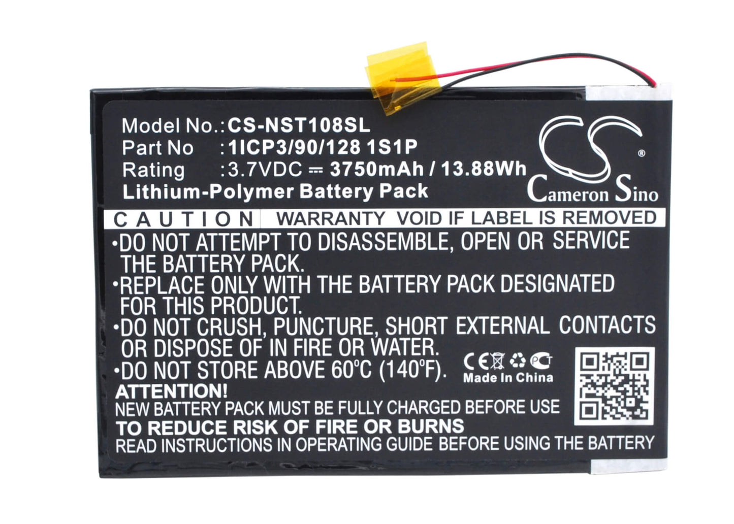 3.7V, 3750mAh, Li-Polymer Battery fits Nuvision, Nuvision 10.1", Tm1088c, 13.875Wh