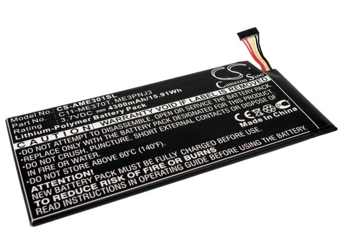 3.7V, 4300mAh, Li-Polymer Battery fits Asus, Me370t, Memo Pad Me370t, 15.91Wh