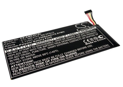 3.7V, 4300mAh, Li-Polymer Battery fits Asus, Me370t, Memo Pad Me370t, 15.91Wh