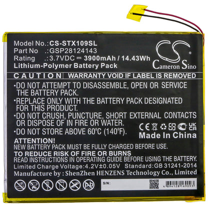 3.7V, 3900mAh, Li-Polymer Battery fits Smartab, St1009x, 14.43Wh