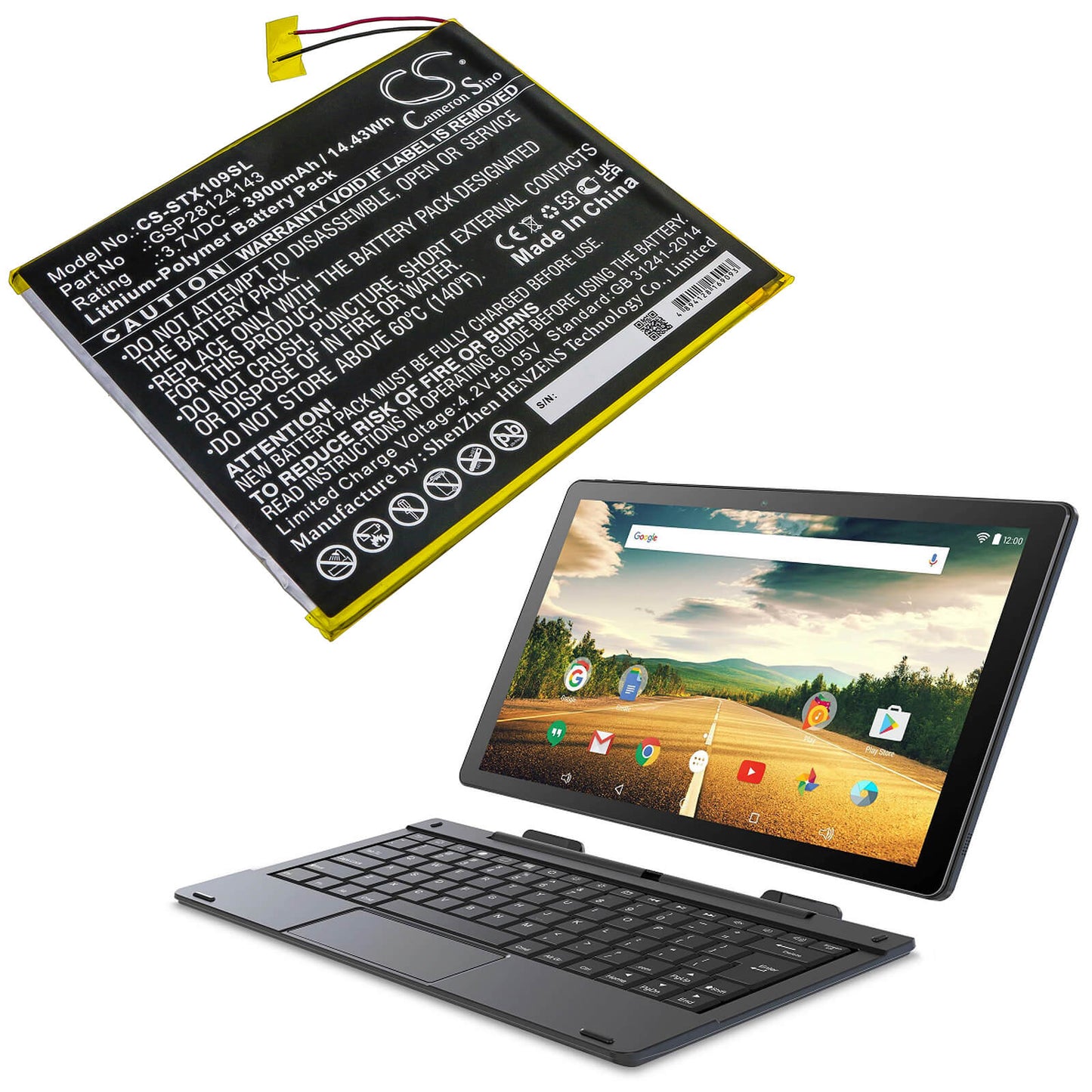 3.7V, 3900mAh, Li-Polymer Battery fits Smartab, St1009x, 14.43Wh