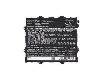 3.8V, 4600mAh, Li-Polymer Battery fits Alcatel, One Touch Pop 10, One Touch Pop 10 (9.6), 17.48Wh