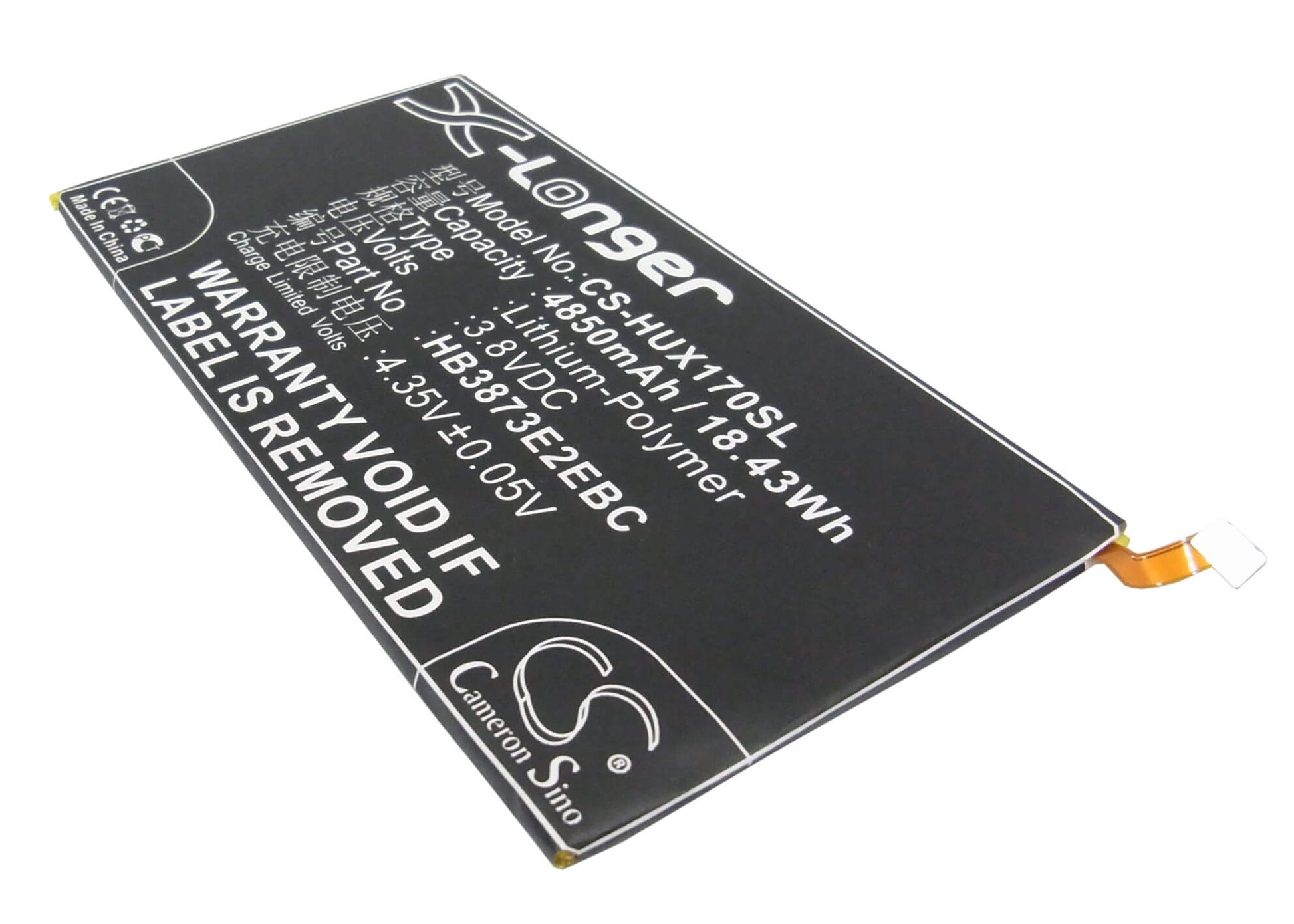 3.8V, 4850mAh, Li-Polymer Battery fits Huawei, 7d-501l, 7d-501u, 18.43Wh