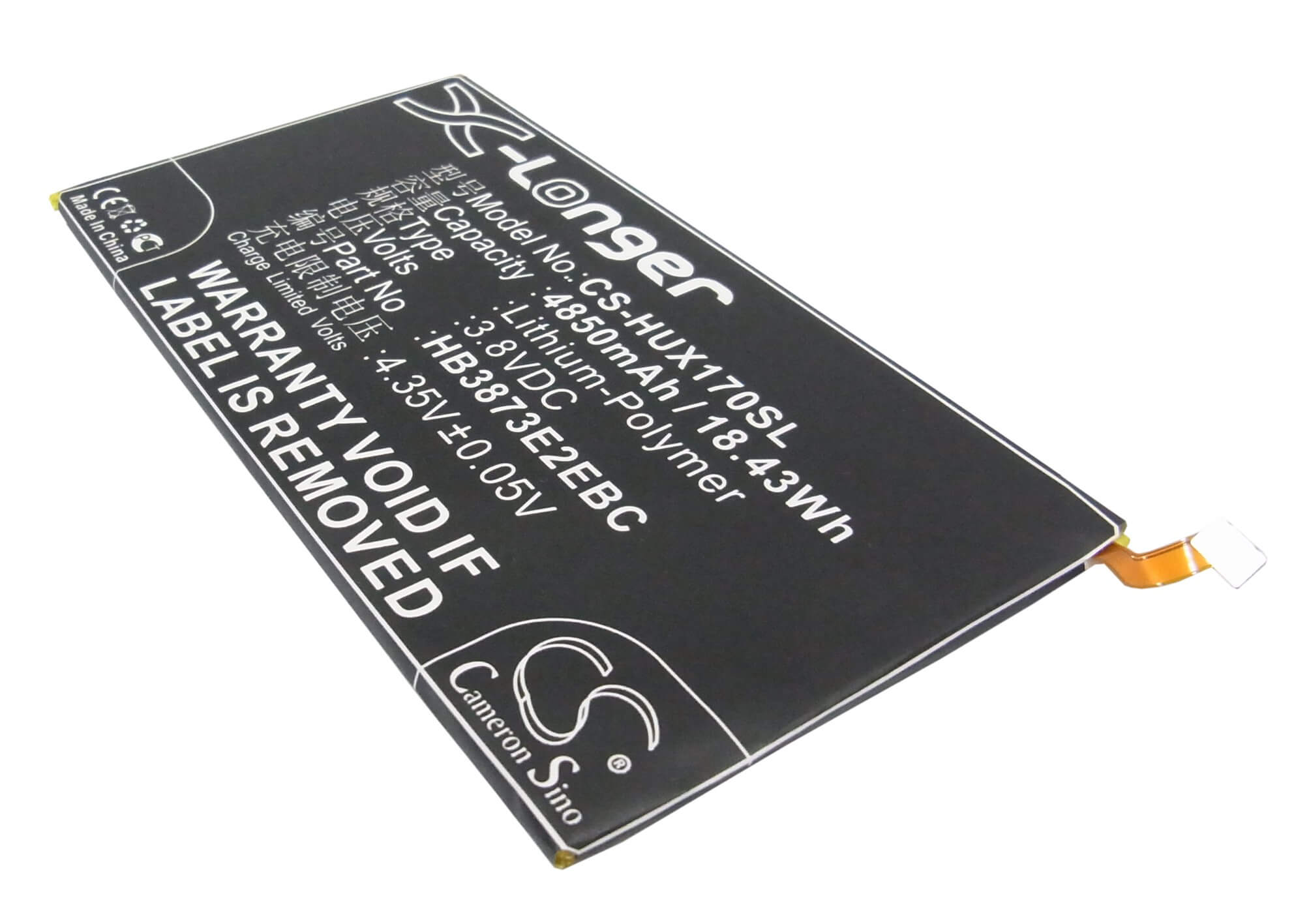 3.8V, 4850mAh, Li-Polymer Battery fits Huawei, 7d-501l, 7d-501u, 18.43Wh