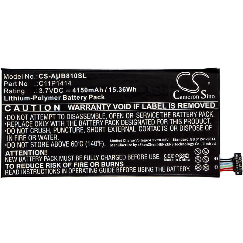 3.7V, 4150mAh, Li-Polymer Battery fits Asus, Cb81, Zenpad 8.0 Power Case, 15.355Wh