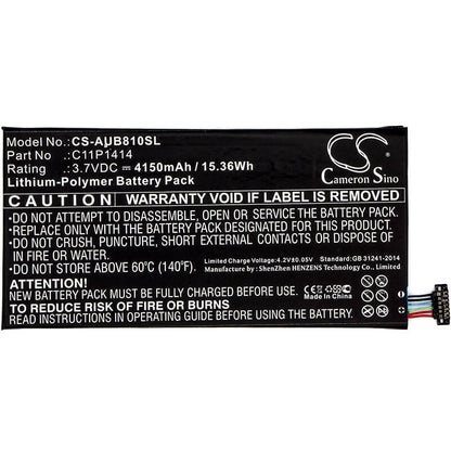 3.7V, 4150mAh, Li-Polymer Battery fits Asus, Cb81, Zenpad 8.0 Power Case, 15.355Wh