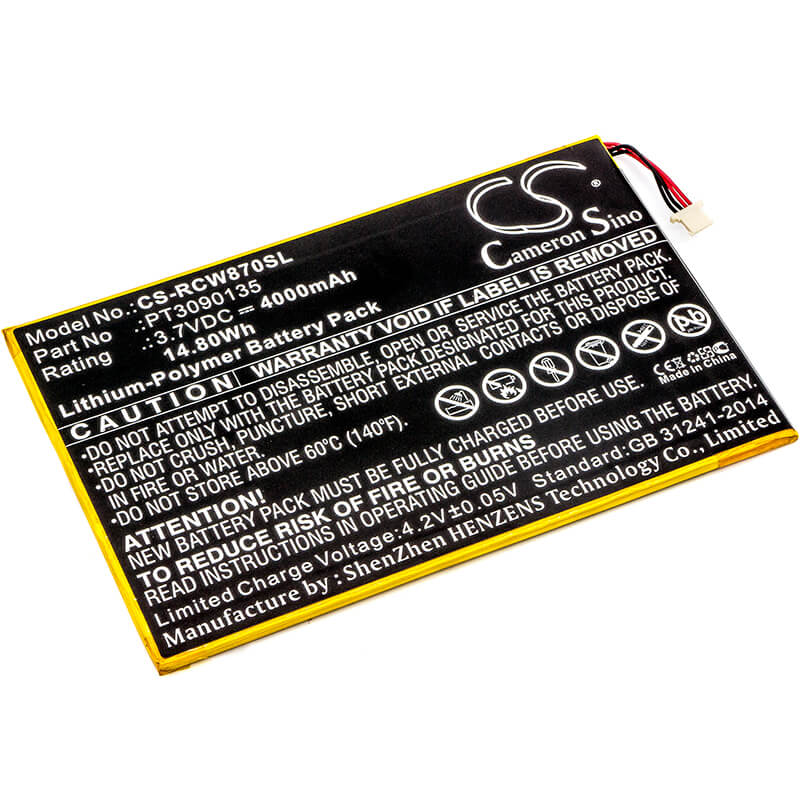 3.7V, 4000mAh, Li-Polymer Battery fits Rca, Cambio, Galileo Pro, 14.8Wh