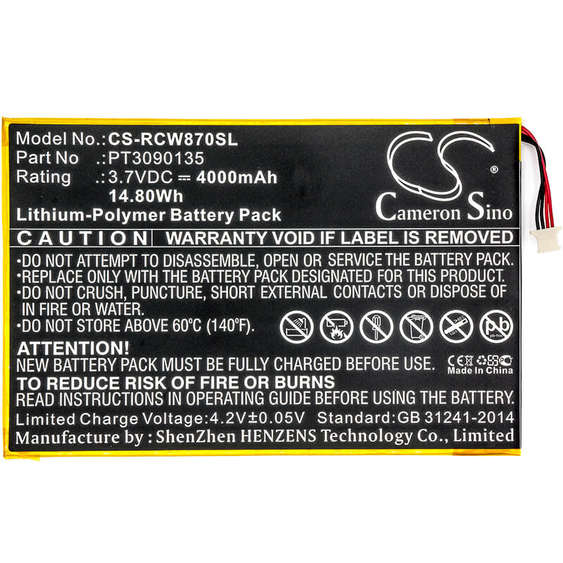 3.7V, 4000mAh, Li-Polymer Battery fits Rca, Cambio, Galileo Pro, 14.8Wh