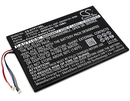 3.7V, 6800mAh, Li-Polymer Battery fits Htc, Jetstream, Jetstream 10.1, 25.16Wh