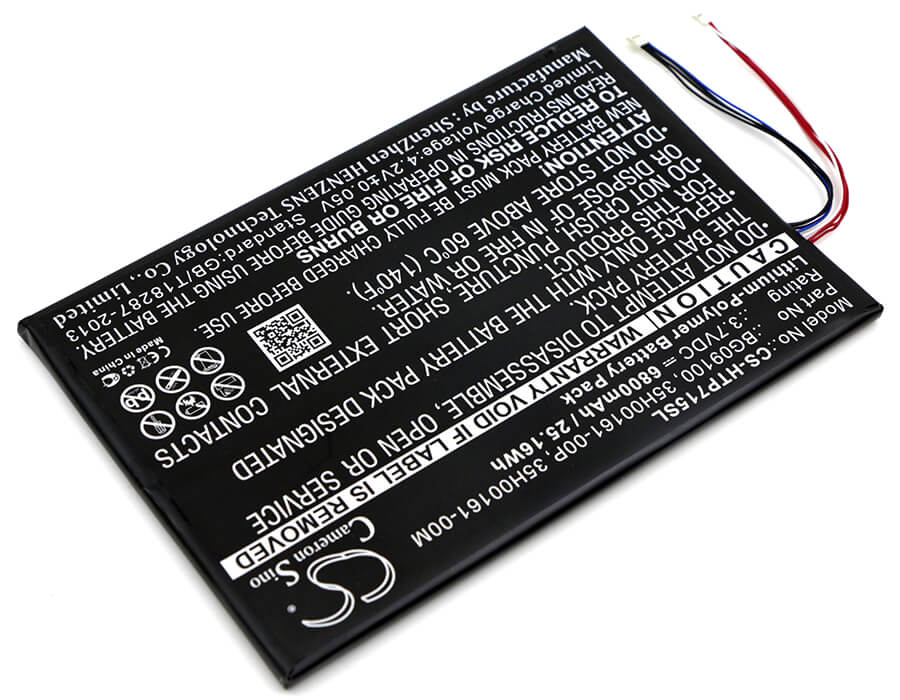 3.7V, 6800mAh, Li-Polymer Battery fits Htc, Jetstream, Jetstream 10.1, 25.16Wh