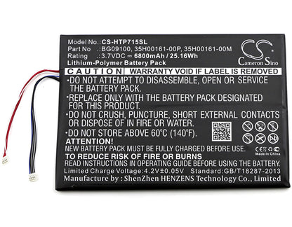 3.7V, 6800mAh, Li-Polymer Battery fits Htc, Jetstream, Jetstream 10.1, 25.16Wh