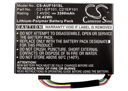 7.4V, 3300mAh, Li-Polymer Battery fits Asus, Eee Pad Transformer Tf101, Eee Pad Transformer Tf101 Mobi, 24.42Wh