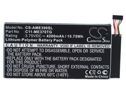 3.75V, 4200mAh, Li-Polymer Battery fits Asus, Me370tg, 15.75Wh