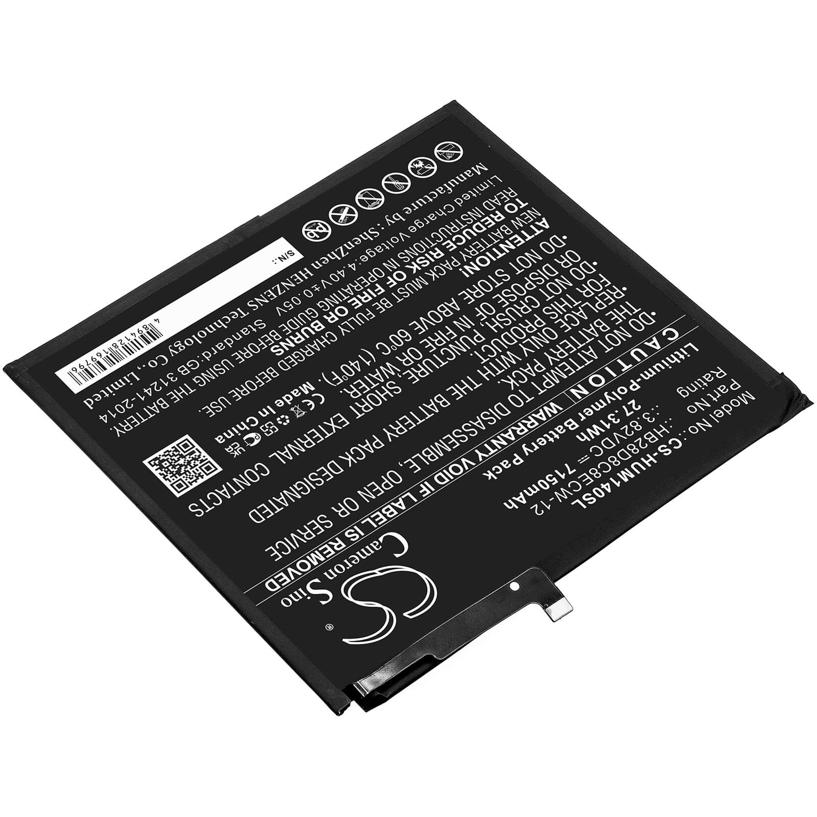 3.82V, 7150mAh, Li-Polymer Battery fits Huawei, Bah3-al00, Bah3-l09, 27.313Wh