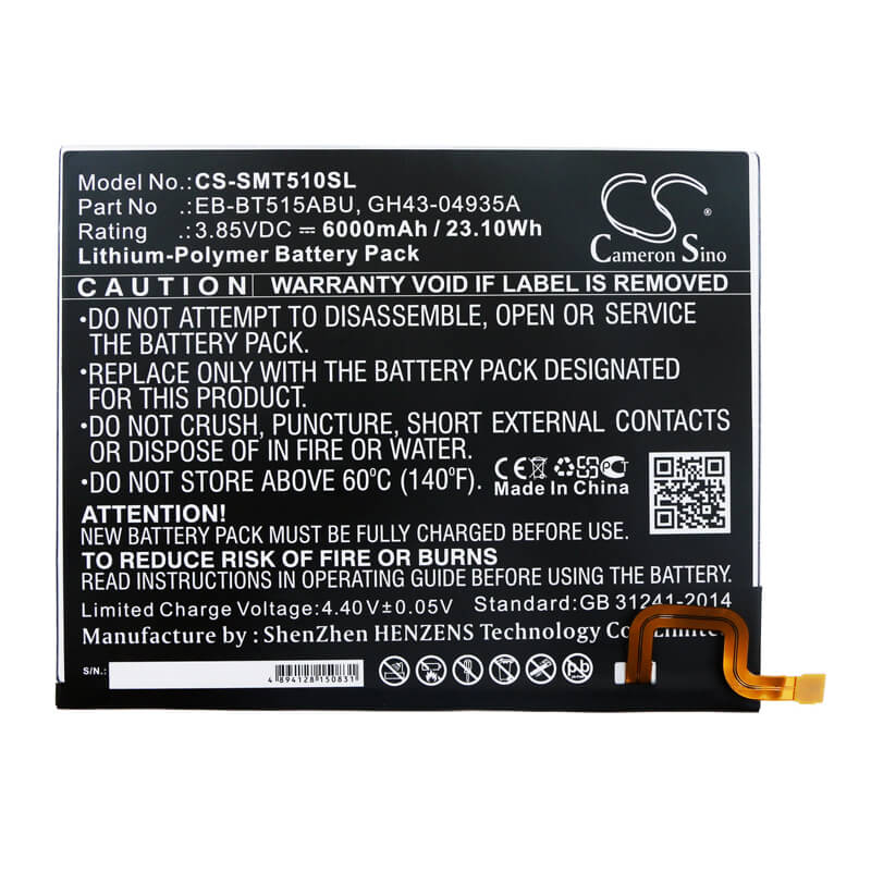 3.85V, 6000mAh, Li-Polymer Battery fits Samsung, Galaxy Tab A 10.1 2019, Galaxy Tab A 2019, 23.1Wh