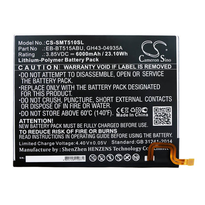 3.85V, 6000mAh, Li-Polymer Battery fits Samsung, Galaxy Tab A 10.1 2019, Galaxy Tab A 2019, 23.1Wh