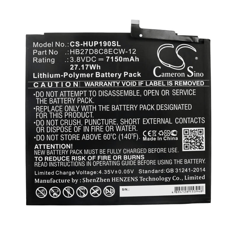 3.8V, 7150mAh, Li-Polymer Battery fits Huawei, Matepad Pro, Mrx-al09, 27.17Wh